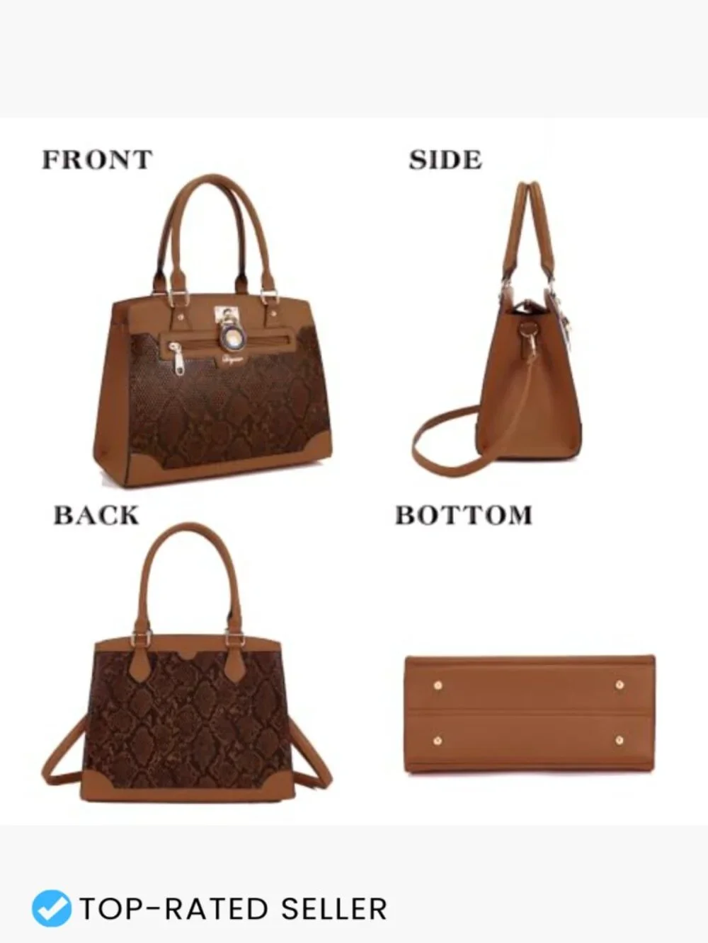 Snake Print Satchel Tote Set RFID Wristlet Wallet Structured Medium Purse